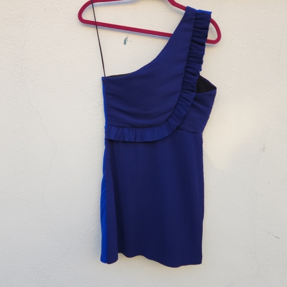 SANDRO Rdv One-shoulder Ruffled Pleated Crepe Dress In Blue - Picture 4 of 11